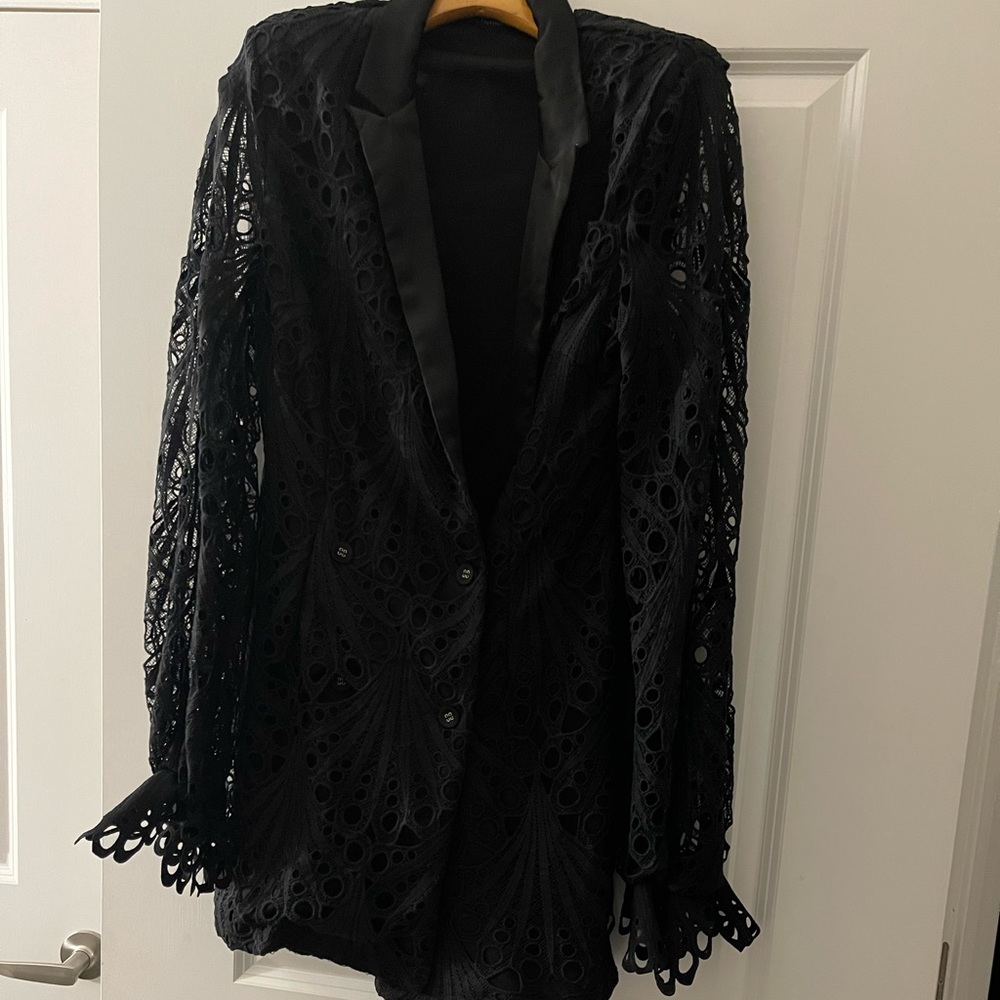 Black Lace Balloon Sleeve Blazer Dress